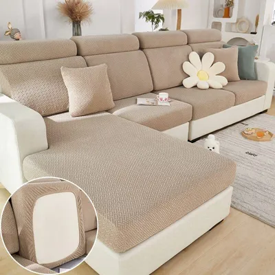 Produktbild von Sofa Sitzkissenbezug Stretch Sofa Kissenbezüge für Chaiselongue,Hellbraun