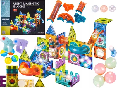 Zdjęcie produktu dla Klocki Magnetyczne Świecące Magnetyczny Tor Kulkowy Na Kulki Duży Zestaw