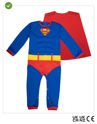 Produktbild von Funidelia Offizielles Superman Kostüm für Babys mit muskulösem Overall und Umhang, Superhelden Anzug für Neugeborene, Karneval, Halloween und Partys –
