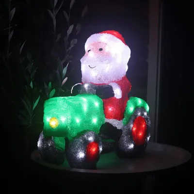 Produktbild von Lumineo | LED Weihnachtsmann auf Traktor Weihnachtsfigur | 19,5 × 38 × 39 cm | Kaltweiß