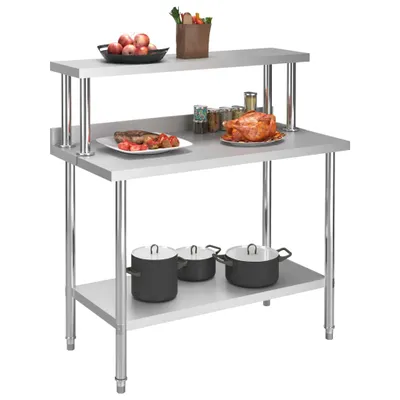 Immagine prodotto di Tavolo Lavoro Cucina con Mensola 120x60x120 cm in Acciaio Inox