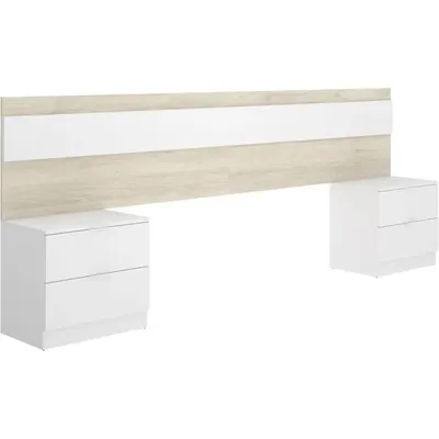 Image de Tête de lit avec 2 chevets à 2 tiroirs - Chêne / Blanc - 248 x 34,2 x 96 cm