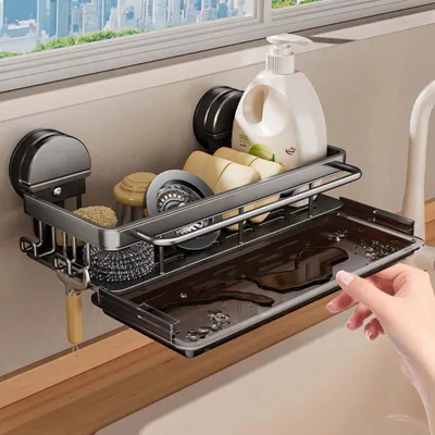 Produktbild von Famanu Gootsteenorganizer mit Saugnapf - Edelstahl, abnehmbare Ablauffläche