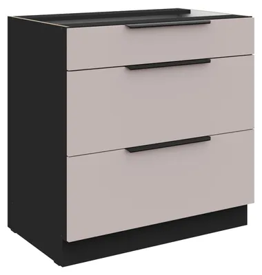 Produktbild von Küchen Unterschrank 80 cm Küche ARONA Kaschmir beige matt + Schwarz matt Soft-Close Küchenzeile Küchenblock