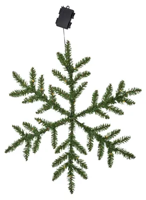 Produktbild von LED Tannenzweige ,Snowflake' als Schneeflocke, Batterien + Timer, 42 warmweiße LEDs, outdoor, grün, Ø 63cm