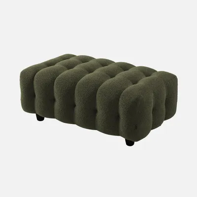 Produktbild von sweeek - Sitzhocker Fußhocker mit strukturiertem Bouclébezug für 3-Sitzer Ecksofa Leon - Khaki