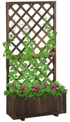 Produktbild von Hochbeet Pflanzenkasten mit Rankgitter, Spalier Pflanzkübel, Blumenkasten Holz, 72,5x31,5x149,5 cm für Garten Balkon Terasse