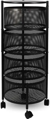 Immagine prodotto di deluxe4home® Carrello rotondo a 4 livelli I Carrello a griglia Carrello da cucina Nero I Carrello portaoggetti Carrello porta frutta
