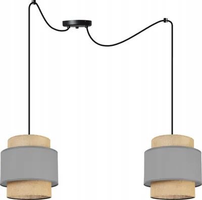 Produktbild von Boho Spider Hängelampe - Deckenlampe - Pendelleuchte aus Metall mit Lampenschirm aus Stoff - E27 - 2-Flammig - Grau und Jute