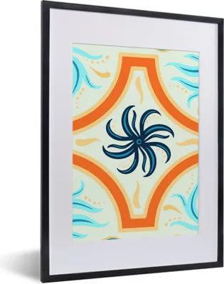 Produktbild von MuchoWow® MuchoWow® Gerahmtes Poster Blume - Rahmen - Blau - Orange 30x40 cm - Poster mit zchwarzem Bilderrahmen - Wandposter Schlafzimmer