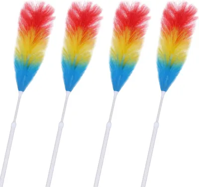Produktbild von Staubwedel Teleskop ausziehbar 74cm - 97cm, Staubwischer biegbar, Staubwischer aus Kunststoff mit feinen Borsten, Teleskopstaubwedel 4er Pack