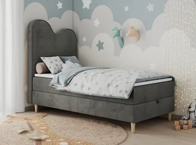 Produktbild von Boxspringbett, Einzelbett für Kinder, Jugendbett mit Matratze - FLOW - 90x180cm - Dunkelgrau - H3