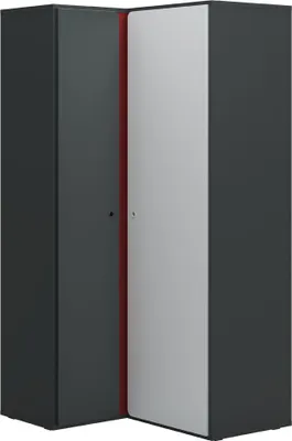 Produktbild von Jugendzimmer - Drehtürenschrank / Eckkleiderschrank Maldonado 08, Farbe: Grau / Weiß - Abmessungen: 202 x 100 x 100 cm (H x B x T)