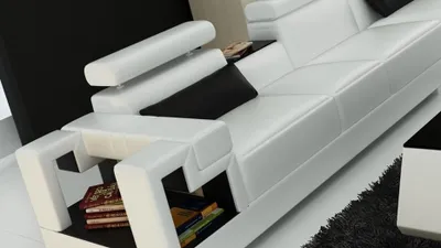 Produktbild von L Form Sofa Couch Polster Garnitur Wohnlandschaft Design Ecksofa Leder Neu Weiß