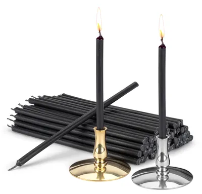 2er-Set Kerzenhalter mit Altarkerzen, schwarz, tropffrei, 15 cm