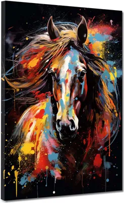 Produktbild von Pop Art Pferd frontal color Leinwandbild Wandbild Kunstdruck XL Wanddeko: 90x120x2cm