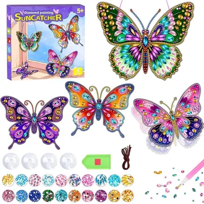 Productafbeelding van Creatieve set: Diamantverfijning met vlindermotief voor kinderen vanaf 5 jaar, set van 4
