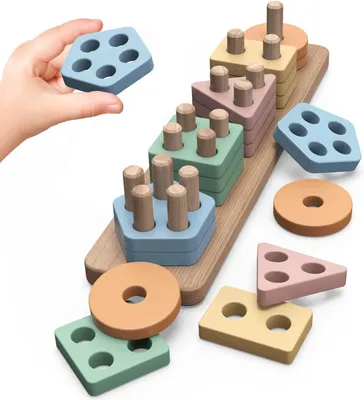 Image de Jeux de construction en bois Montessori pour enfants de 1, 2 et 1 an - Jouets en bois pour l'activité et le développement, jeux Montessori pour les tout-petits