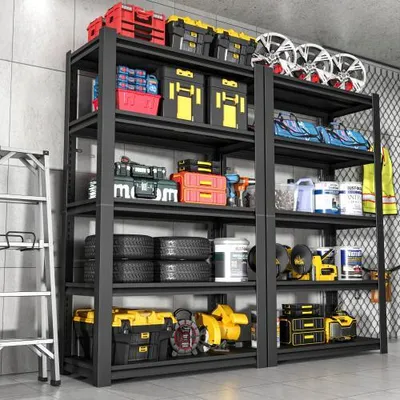Produktbild von Schwerlastregal 183x90x40 cm Schwarz 5 Ebenen Metall Lagerregal 650 kg Tragkraft Verstellbar Industrie Garage Stabiles Regal Shelf