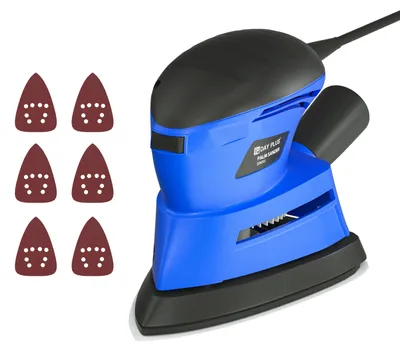 Produktbild von Exzenterschleifer - Elektrisches Schleifgerät - 135 W - 13.500 U/min - Bürstenloser Motor - Staubabsauganschluss - 6 Schleifpapiere - Blau