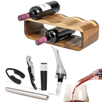 Produktbild von bremermann Weinregal-Set 6tlg. inkl. Dekanter-Ausgießer, Kellnermesser, Vakuumverschluss, Kühlstab und Folienschneider