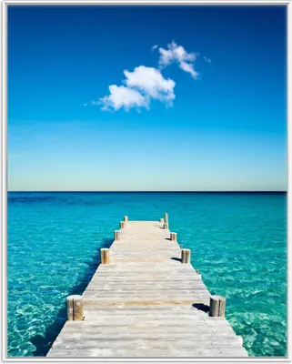 Produktbild von Wallario Wandbild Steg am tropischen Meer, Größe: 40,30 x 50,30 cm, Poster mit weißem Aluminiumrahmen