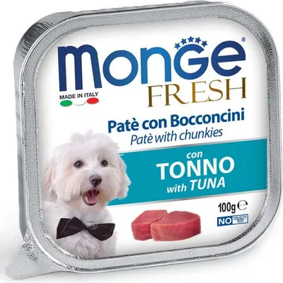 Productafbeelding van Monge Dog Fresh paté en stukjes tonijn, 100g