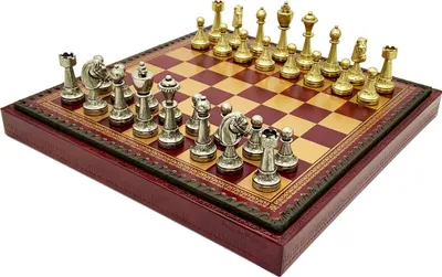 Produktbild von Italienisches Schachset Staunton + Schachbrett Gold/Burgunder 35