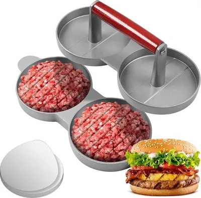 Immagine prodotto di Pressa per hamburger in acciaio inossidabile, forma rotonda, 100 fogli di carta da forno, accessori per barbecue