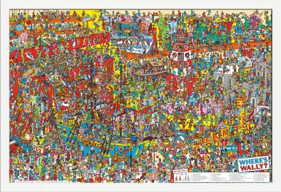 Image de Where's Wally - Poster - Objets cachés + cadre amovible, Shinsuke® Maxi MDF blanc, vitre acrylique
