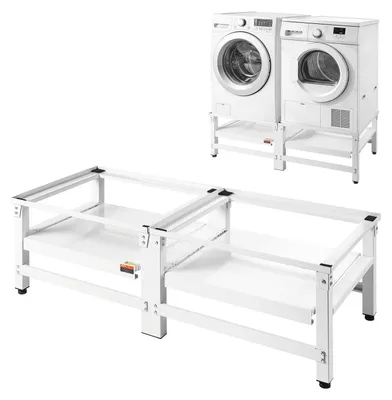 Obrázok produktu pre VEVOR Podstavec pod práčku 355 mm vysoký, zvýšenie práčky s výsuvnou policou, nosnosť 318 kg, protišmykové nožičky, podstavec pod sušičku, podstavec, univerzálne použitie, biela farba, balenie po 2 kusoch