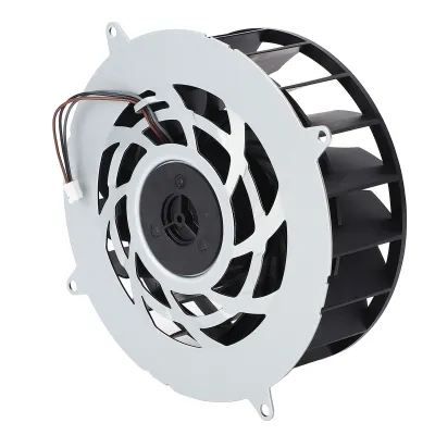 A close-up, angled view of a replacement fan for a gaming console.