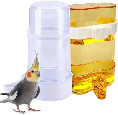 Productafbeelding van Ibenzoa® Automatische dubbele voer- en waterdispenser voor kleine en middelgrote vogels, gemaakt van PP, 415 ml + 220 ml, transparant en geel, geschikt voor kooien met een traliespanning van 1,3–2 cm / 1,5×1,9 cm