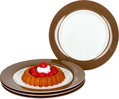 Produktbild von Nougat Doppio 4er Set Kuchenteller 4 Personen Ø 21 cm brauner Rand Dessertteller, Frühstücksteller Porzellan Ritzenhoff