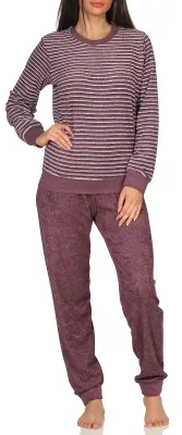 Produktbild von Wunderschöner Damen Frottee Pyjama mit Bündchen in Streifenoptik - 291 201 13 774 ; beere , 40