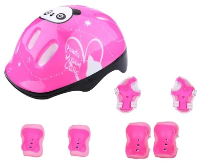 Produktbild von Schutzausrüstungsset 7 Teile Kinder Helm Knie- & Handgelenkschützer Rosa Verstellbar