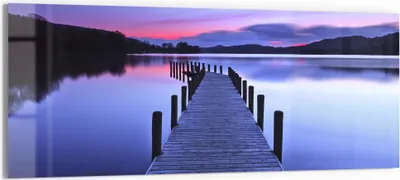 Produktbild von DEQORI Glasbild Echtglas 125x50 cm 'Abend am Seeufer' Wandbild Bild modern Deko