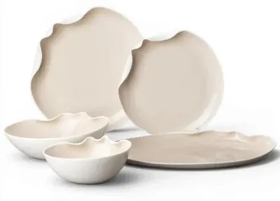 Produktbild von Bricard Miramas Tafelservice aus Porzellan weiß-taupe 25-teilig 31 x 17,8 cm oval