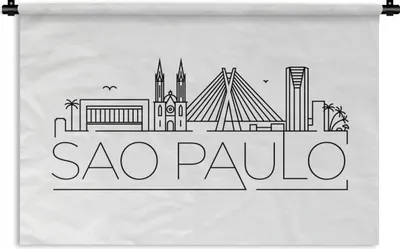 Produktbild von MuchoWow® Wandteppich Wandbehang Stadtbild "Sao Paulo" mit weißem Hintergrund 60x40 cm Tapisserie Dekoration Wandtuch - Wanddekorationen