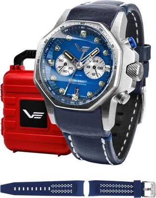 Produktbild von Herrenset VOSTOK EUROPE VK64-640A700 in Marineblau mit Sportuhr und zusätzlichem Armband.