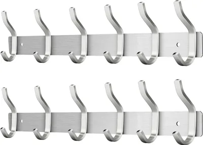 Produktbild von Garderobenhaken Edelstahl, Hakenleiste Kleiderhaken Wand mit 6 Haken, Garderobe Garderobenleiste Wandgarderobe f??r Schlafzimmer Bad K??che (Silber, 6 Haken 2 St??ck)
