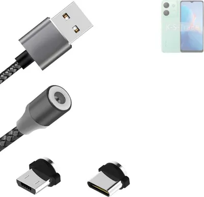 Produktbild von K-S-Trade Hochwertiges Magnet-Lade-kabel Sync-Kabel Daten-Kabel für Infinix Smart 7 (6515) mit USB-Typ-C-Anschluss und Micro-USB-Anschluss 2A bis zu