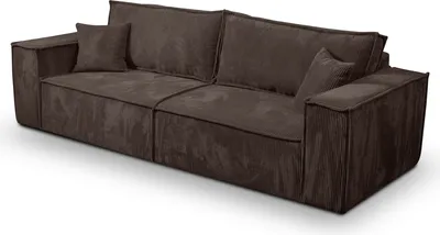 A brown sofa shown from a three-quarter angle against a white background.