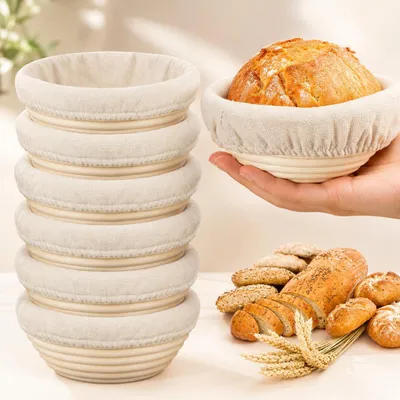6er Set Banneton-Gärkörbchen, 15,5 cm, aus Rattan