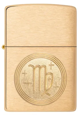 Productafbeelding van ZIPPO - Virgo-embleem - Geborsteld messing, gouden kleur, sterrenbeeld Maagd, stormaansteker, navulbaar, benzine, artikelnummer 60006103