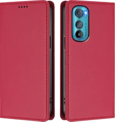 Produktbild von Handyhülle für Motorola Edge 30, Kunstleder Klapphülle Stoßfeste Magnetische Hülle mit Ständer Rot