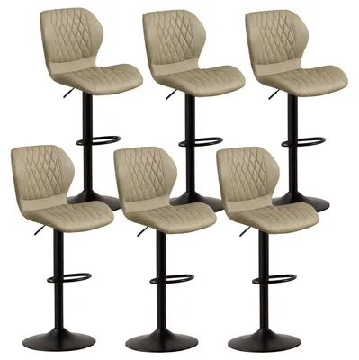 Image de Tabourets de bar avec dossier, pivotants à 360°, réglables en hauteur, revêtus en similicuir PU, couleur kaki, lot de 6