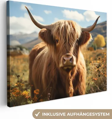 Zdjęcie produktu dla MuchoWow® - Obraz na płótnie - Szkocki góral - portret zwierzęcia - natura - zwierzę, obraz na ścianę, dekoracja ścienna obrazy do salonu, 120x90cm