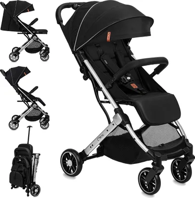 Produktbild von MoMi ESTELLE LIGHT Buggy Kinderwagen - Leicht, Stoßdämpfung 4 Räder, Koffer - Schwarz/Silber