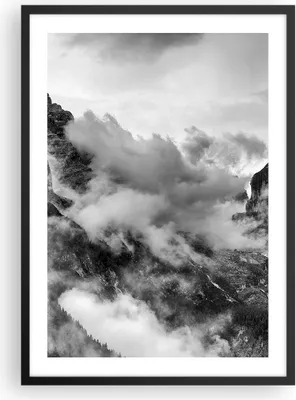 Produktbild von Gerahmtes Poster - Schwarzer Rahmen - Berge Nebel Gipfel - 50x70 cm - Wand Bild - Wanddeko - Wandbilder - Kunstposter - Wandposter - Bilderrahmen - Bilder - Kunstdruck - Wandbild - P2BPA50x70-3664